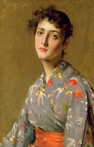 Flicka i japansk kostym, ca 1888 (olja på duk) av William Merritt Chase