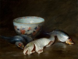 Stilleben med fisk 1910 (olja på duk) av William Merritt Chase