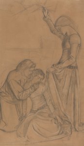 Komposition av tre figurer i en trädgård av William Morris