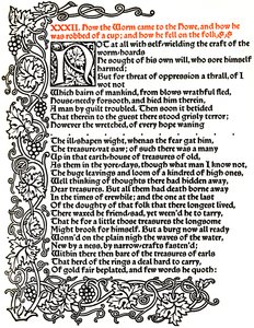 Kelmscott Press: Sida från The Tale of Beowulf Printed in the Troy Type, c.1895, 1914. av William Morris