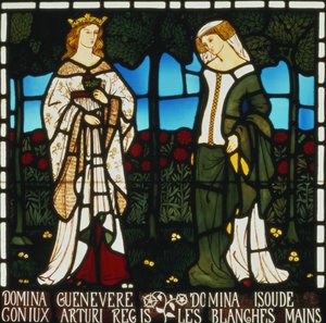 Drottning Guinevere och Isolde av de vita händerna, från "Berättelsen om Tristan och Isolde", William Morris und Co., 1850 (målat glas) av William Morris