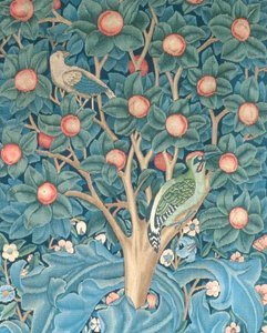 The Woodpecker Tapestry, detalj av hackspettarna, 1885 gobeläng