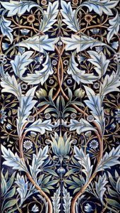 Väggtäckande panel (66 brickor) tillverkad av William Morris (1834-1896) och William Frend de Morgan (1839-1917) i fajans. Från Membland Hall för Edward Charles Baring. Chelsea, England. 1876-1877 Sön. 1x635 m Paris, musee d