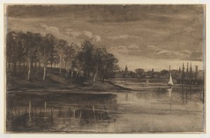 Landskap - Lake Scene (kol och krita på papper)