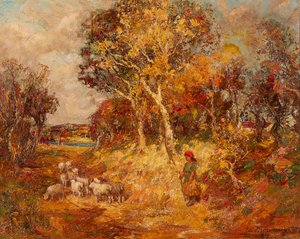 Golden Autumn (olja på duk) av William Mouncey
