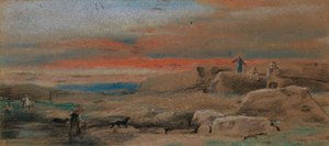 Figurer bland klippor vid solnedgång av William Mulready