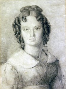 Porträtt i byst av Charlotte Rolfe (penna och färgpenna på papper) av William Mulready