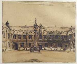 Front Quad från Corpus Christi College, Oxford (penna och bläck med tvätt på papper) av William Nicholson