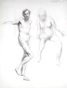Studie av en man och en kvinna (penna på papper) av William Orpen