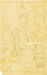 Dam i aftonklänning med Venus de Milo-figur av William Page