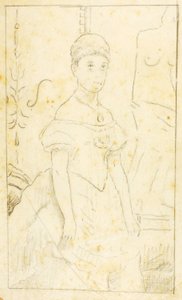Dam i aftonklänning med figur av Venus från Milo av William Page