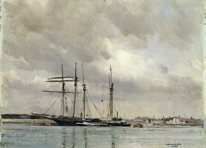 Båtar i hamnen, lastar China Clay, ca 1900