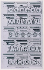 Designs for Cornices publicerade 1788 av William Pain (c.1730-c.1790). 1783 svartvit gravyr av William Pain
