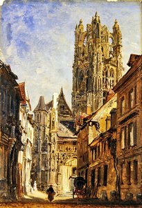 St Laurent Church, Rouen, ca 1860 (olja på papper ombord)