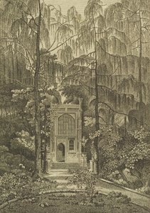 Utsikt över kapellet i trädgården vid Strawberry Hill, graverad av Godfrey, 1784 av William Pars
