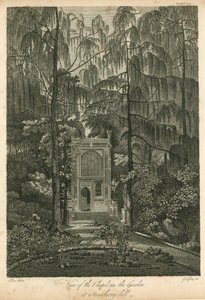Vy över kapellet i trädgården på Strawberry Hill, Twickenham, London av William Pars