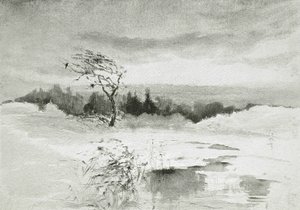 Landskap med vatten och vindpinat träd av William Parsons Winchester  Dana