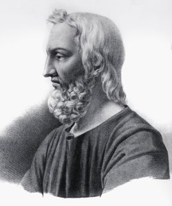 Porträtt av Pedanius Dioscorides (cirka 40-cirka 90), grekisk läkare, botaniker och apotekare, gravyr av Nicolas Toussaint Charlet