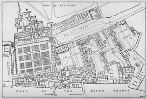 En förminskad kopia av Fishers Ground Plan av Royal Palace of Whitehall, tagen under Reign of Char