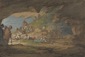 En grotta i solljus, med figurer