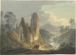 En förstörd kloster vid ett vattenfall av William Payne