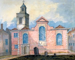 Exteriör vy av St Anne och St Agnes, City of London, c1810.