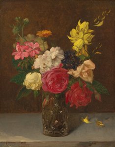 Blommor i en slipad glasvas av William Perkins Babcock
