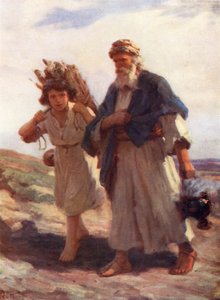 Abraham och Isak, Första Moseboken xxii, 2, 6 (färglitografi)