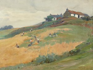 Harvest Workers on a Hill-Side (olja på duk)