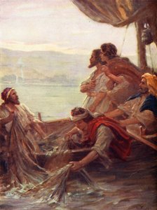 Morgonen vid Tiberias hav, Johannes xxi, 4-6 (färglitografi)