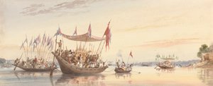Isherah - vattenprocession av bilden av Doorga före hennes nedsänkning vid solnedgången