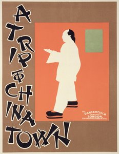 Reproduktion av en affisch som annonserar "A Trip to China Town" (litho i färg)
