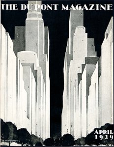 Skyskrapor, framsidan av DuPont Magazine, april 1929 av William R. Jr. Hollingsworth