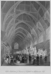 Offentlig utställning av fresker och skulpturer i Westminster Hall, c1841