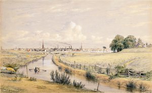Jersey City med en glimt av New York från Bergenskanalen, 1854