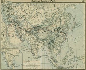Medeltida handel Asien. Från The Historical Atlas av William Robert Shepherd