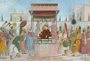 Sir Thomas Roe ambassaden till domstolen i Jahangir (olja och penna på duk)