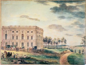 A View of the Capitol of Washington innan den brändes ner av britterna, ca 1800 (wc på papper)