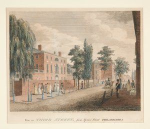 Utsikt på Third Street, från Spruce Street Philadelphia av William Russell Birch