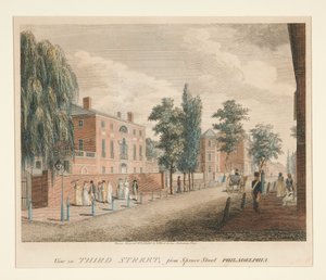 Vy över Third Street från Spruce Street, Philadelphia av William Russell Birch