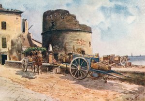 Bastion på stranden, Ceriale (färglitografi)