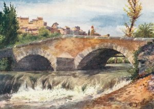 Gamla bron, Cagnes (färglitografi)