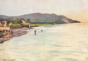 På stranden, Diano Marina, Cervo i fjärran (färglitografi) av William Scott