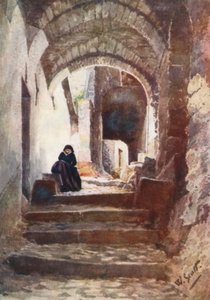 Gata i Apricale (färglitografi)