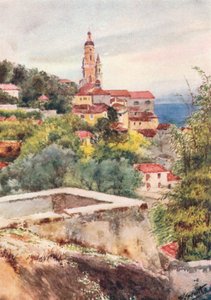 Den gamla kyrkan, Mentone (färglitografi)
