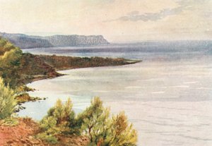 Utsikt från Santa Croce, mot Albenga, tidig morgon (färglitografi)