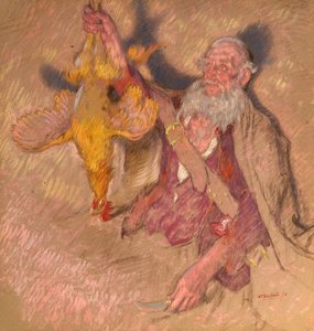 Studie av en man som håller en kuk för Highland Raiders, 1918 (olja på papper)