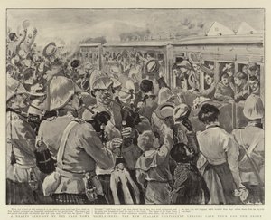 En rejäl utsändning från Cape Town Highlanders, den Nya Zeelands kontingent som lämnar Kapstaden för fronten av William Small