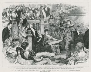 Mr Albert Chevalier sjunger en av sina coster-låtar i en salong i West End (gravyr) av William Small