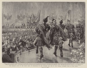Banketten i Music Hall i Edinburgh till officerarna och männen på de tyska krigsfartygen som ligger i Forth
